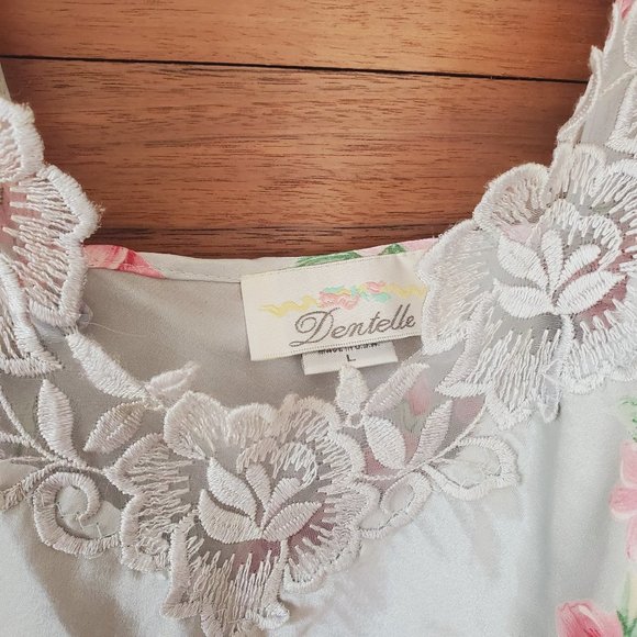 Dentelle Light Blue Floral Short Nightgown with Sheer Shoulder Straps and Lace L - Picture 3 of 9